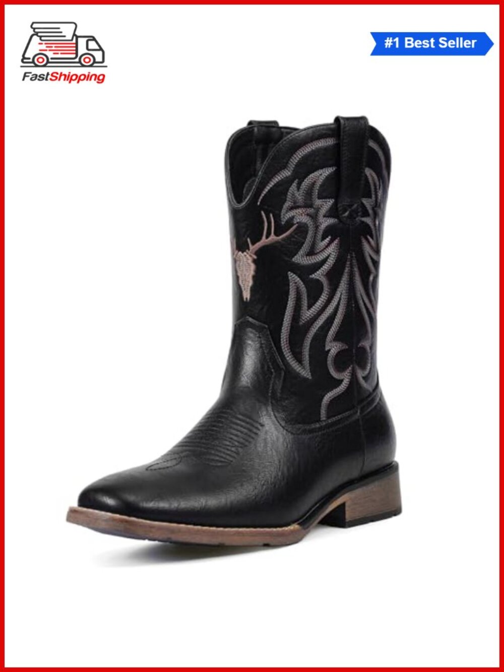 ✨ Cowboy Boots Men Square Toe Western Boots Retro Classic Embroidered Pull On